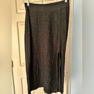 Black textured midi skirt